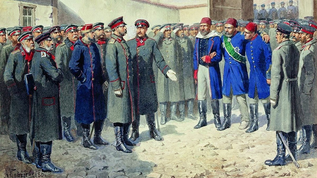 Раненый и пленённый Осман-паша перед Александром II.