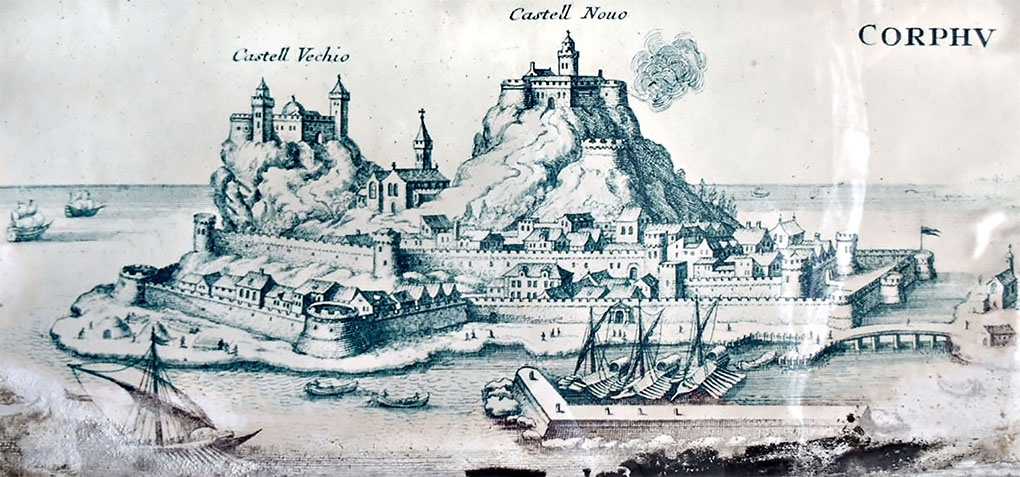 Общий вид острова и крепости Корфу (гравюра).