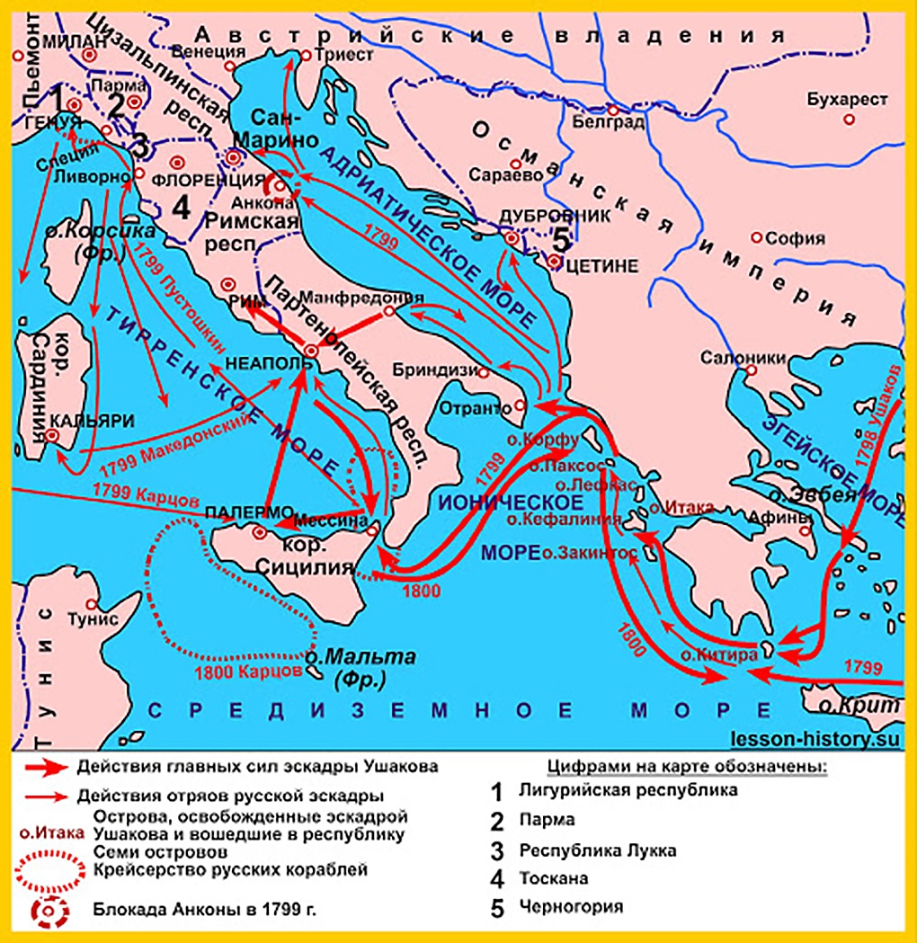 Средиземноморский поход Ф.Ф.Ушакова (карта).
