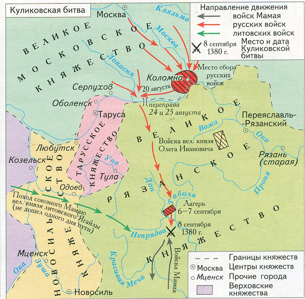Движение армий к месту Куликовской битвы.