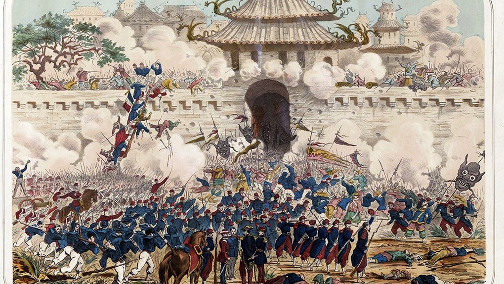 Европейцы штурмуют китайскую крепость.