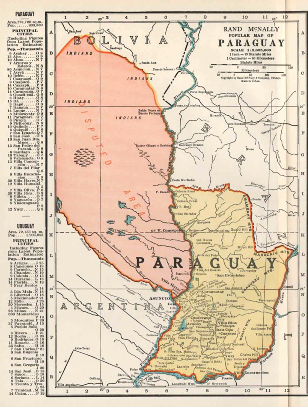 Карта Парагвая, 1935 год.