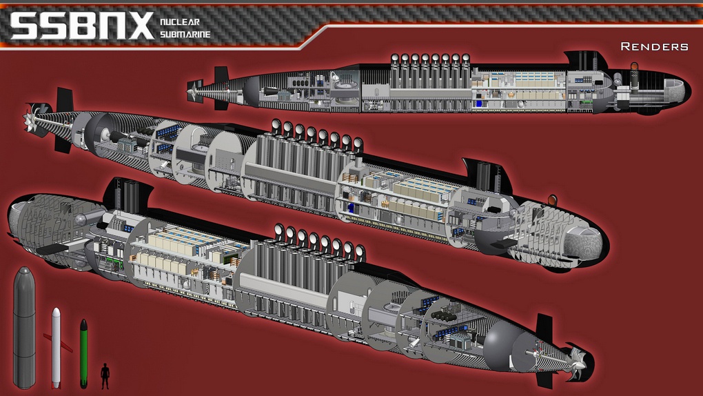 Схематическая визуализация подводной лодки класса «Колумбия».