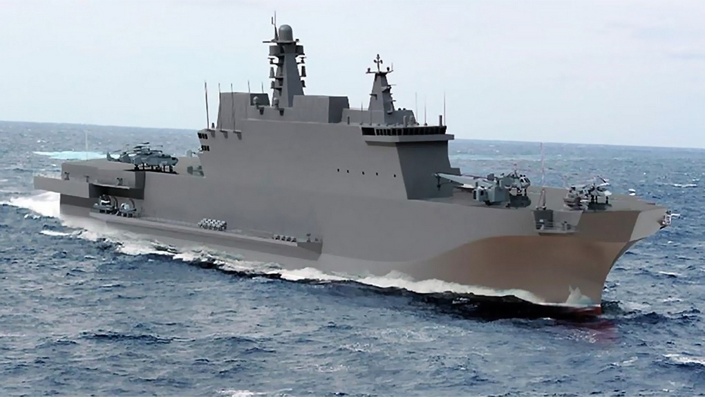 Изображение универсального десантного корабля проекта 23900, опубликованное после закладки в Керчи в 2020 году.