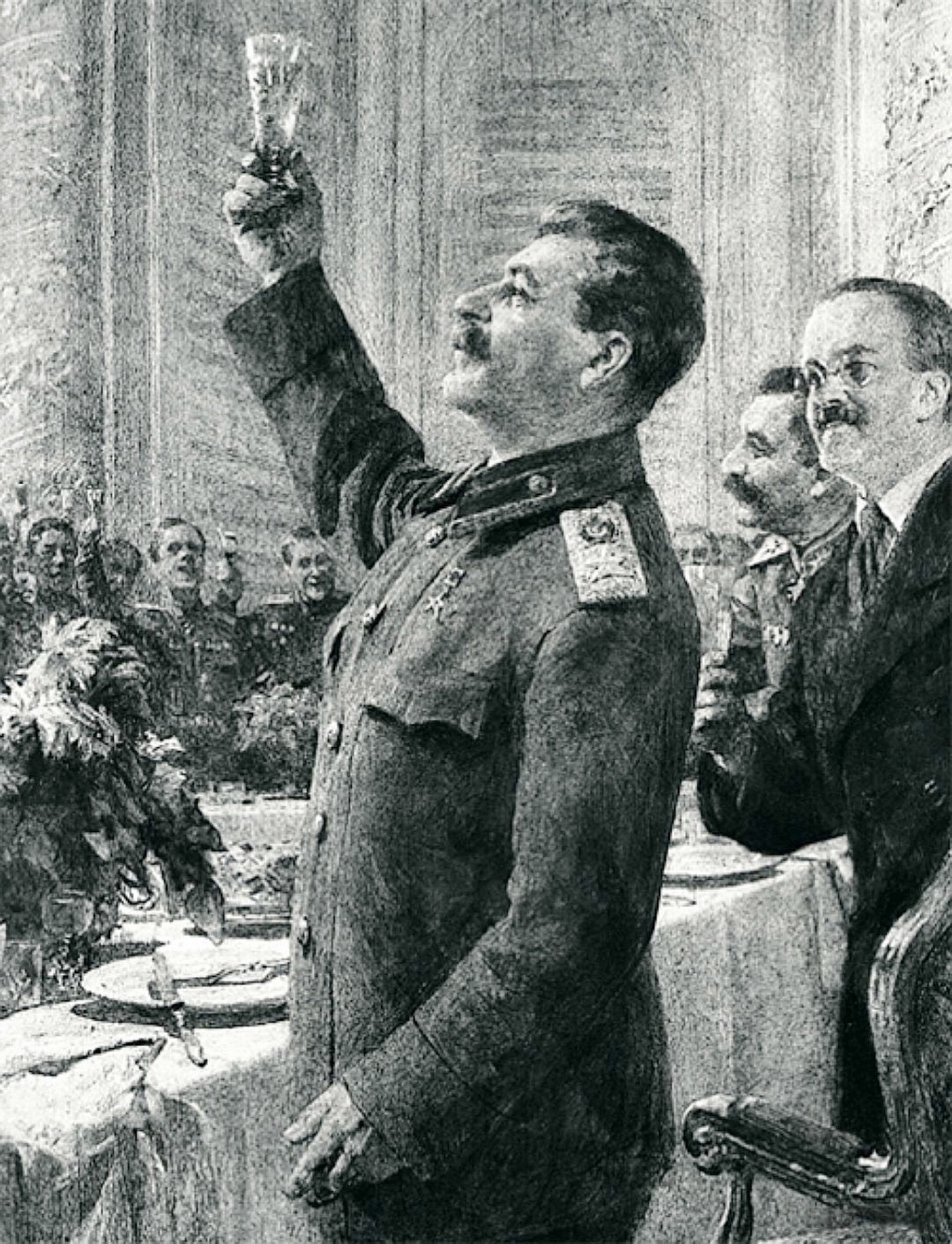 Сталин с рюмкой произносит тост (картина П.В. Малькова).