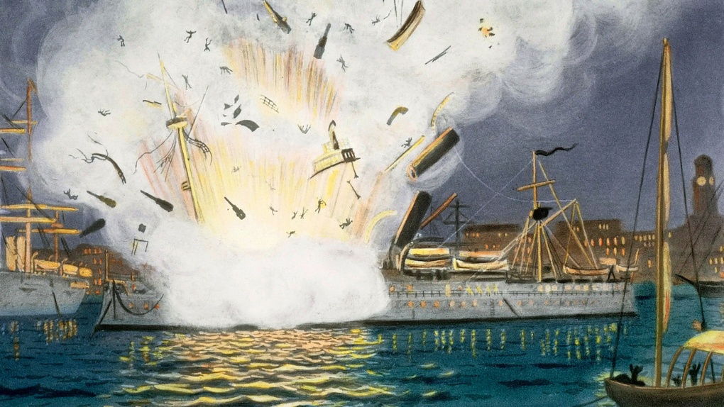 Взрыв крейсера «Мэн» в порту Гаваны.