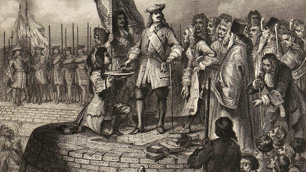 «Заложение С.Петербургской крепости» (рисунок Адольфа Шарлеманя).