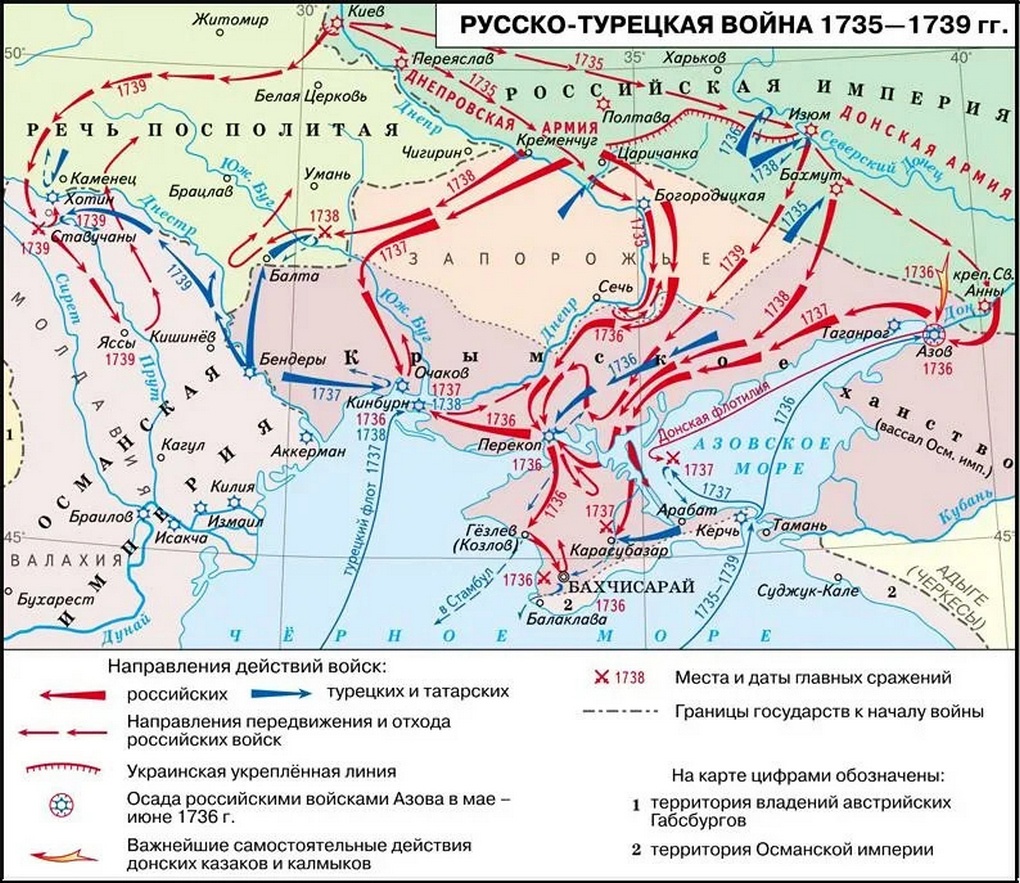 Карта Русско-турецкой войны 1735 -1739 годов.