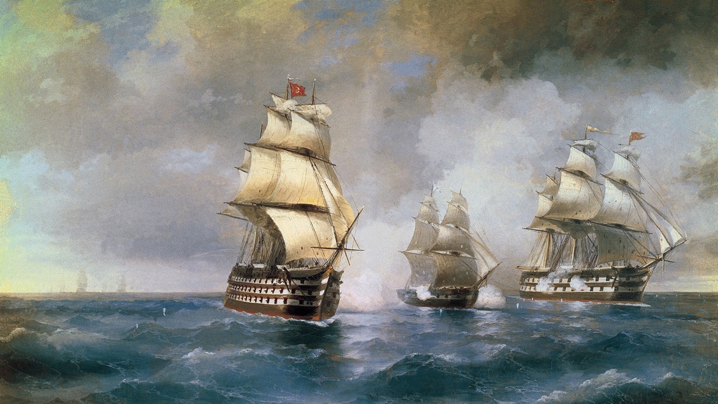 Бой брига «Меркурий» с двумя турецкими линейными кораблями (картина Ивана Айвазовского).