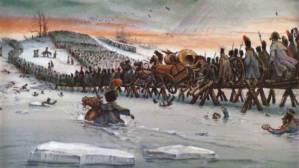 Переправа отступающих французов через Березину (картина неизвестного художника).