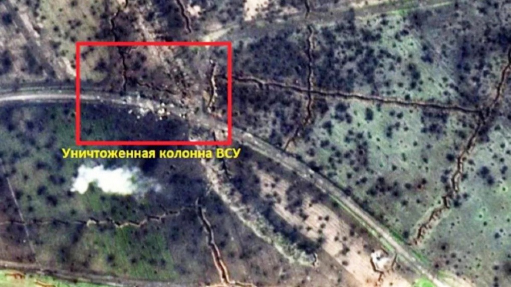 Спутниковый снимок уничтоженной колонны ВСУ.