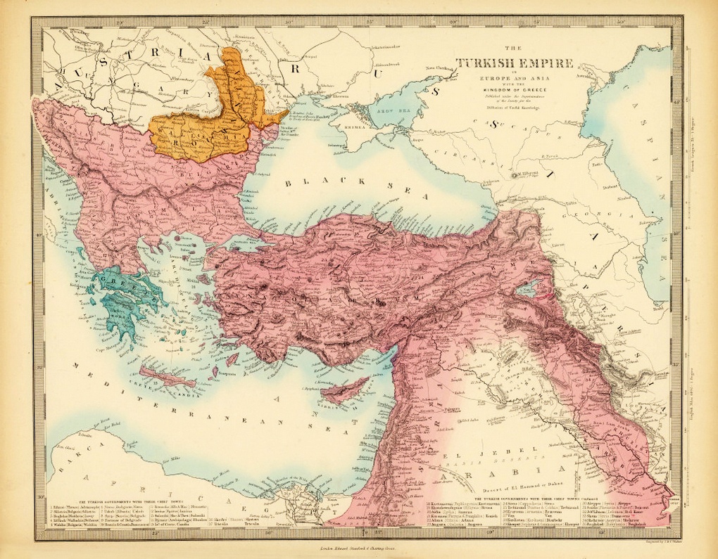 Карта Османской империи в середине XIX века.