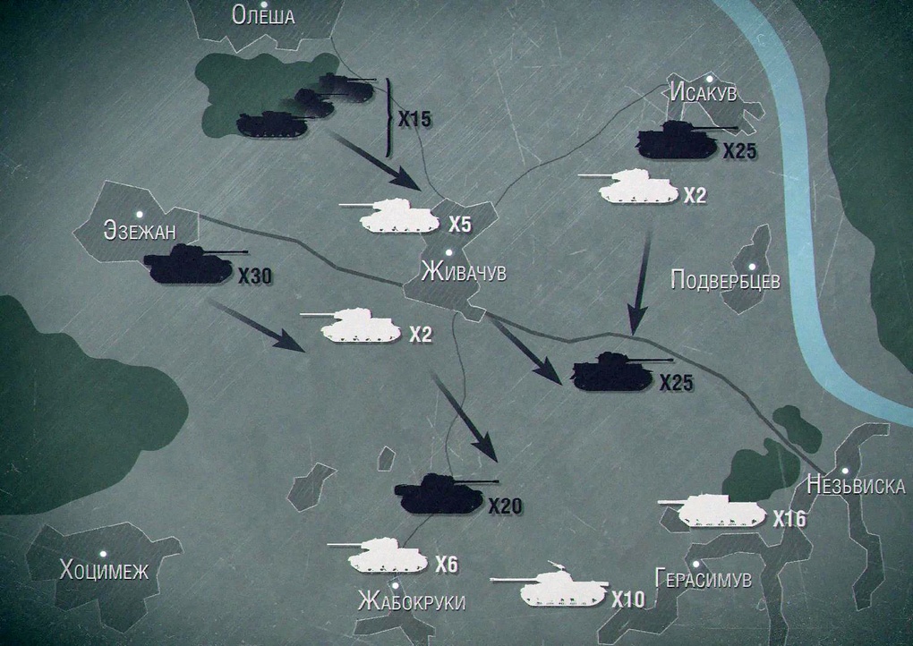 Схема танковой битвы под Станиславом.