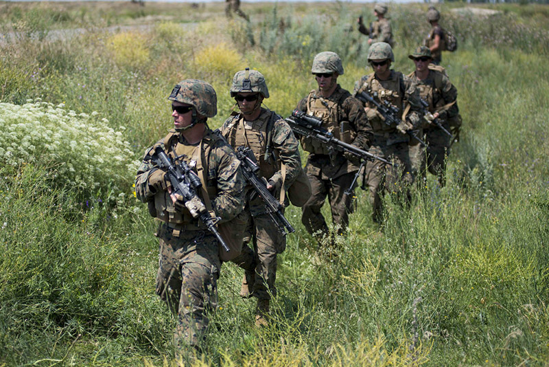 Морские пехотинцы США на полигоне Широкий Лан в рамках учений.