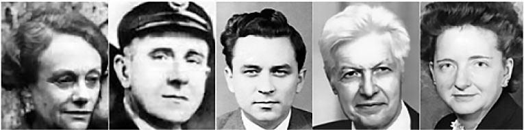 Портсмутская пятерка: Этель Джи, Гарри Хаутон, Гордон Лонсдейл, Моррис и Леонтина Коэн.