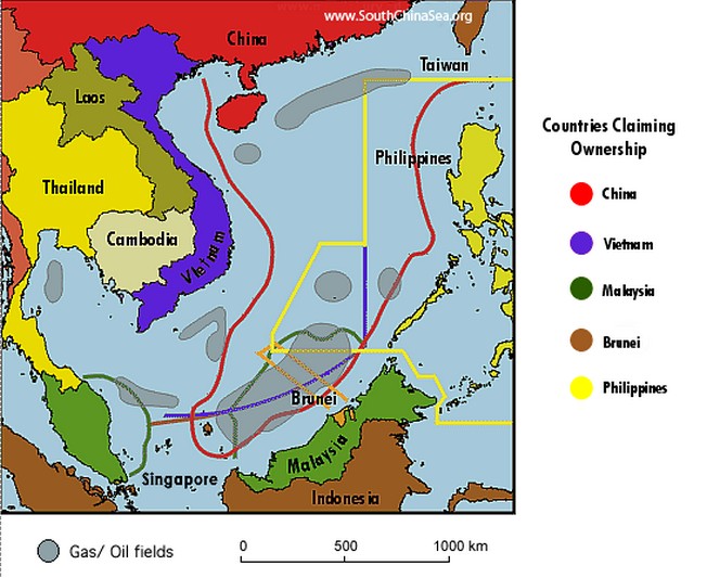 Карта притязаний в Южно-Китайском море.
