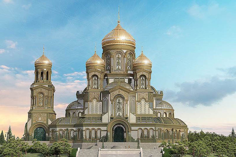 Храм в монументальном русско-византийском стиле будет символизировать духовность российского воинства.