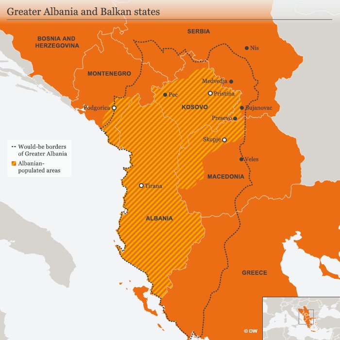 «Великая Албания» предполагает включить в себя большую часть македонской территории.
