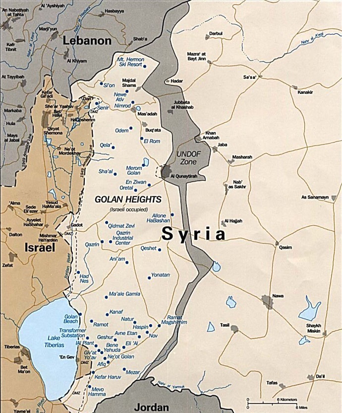 Карта оккупированных Израилем Голланских высот.