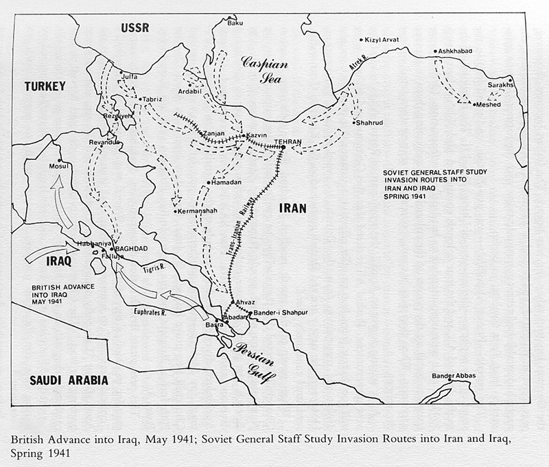 Карта вторжения советских и британских войск в Иран.