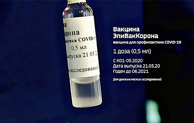 Российская вакцина «ЭпиВакКорона», созданная ГНЦ «Вектор» на основе пептидных антигенов.