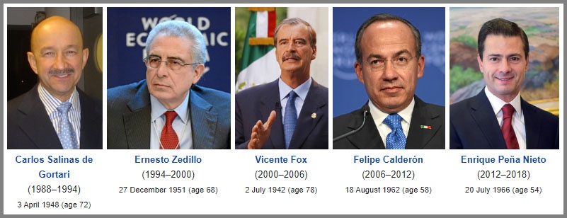 Пять бывших президентов Мексики управляли Мексикой в период с 1988 по 2018 год.