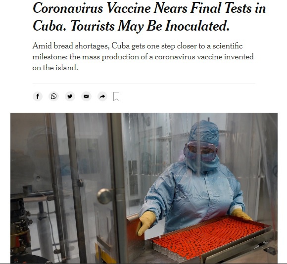  New York Times: «Куба приближается к научному достижению: производство вакцины против COVID-19».