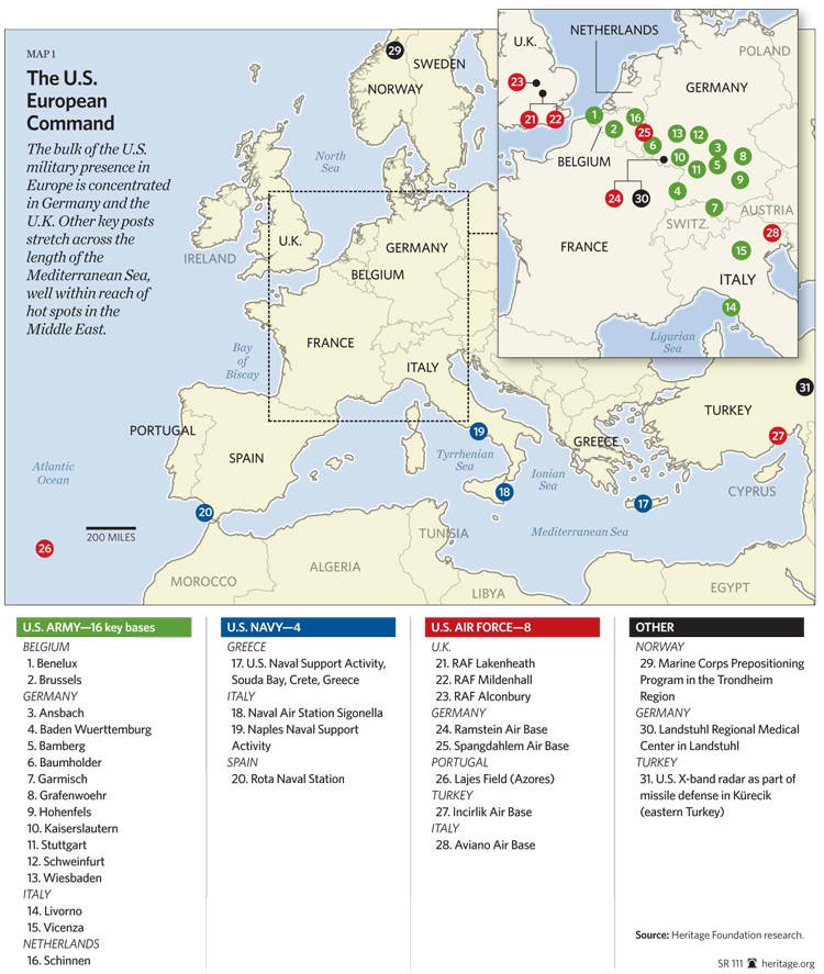 Американские военные базы и войсковые части находятся практически во всех европейских странах.
