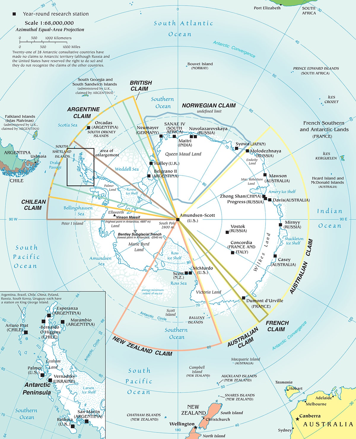 Карта раздела Антарктиды - каждому свой кусок ледяного пирога.