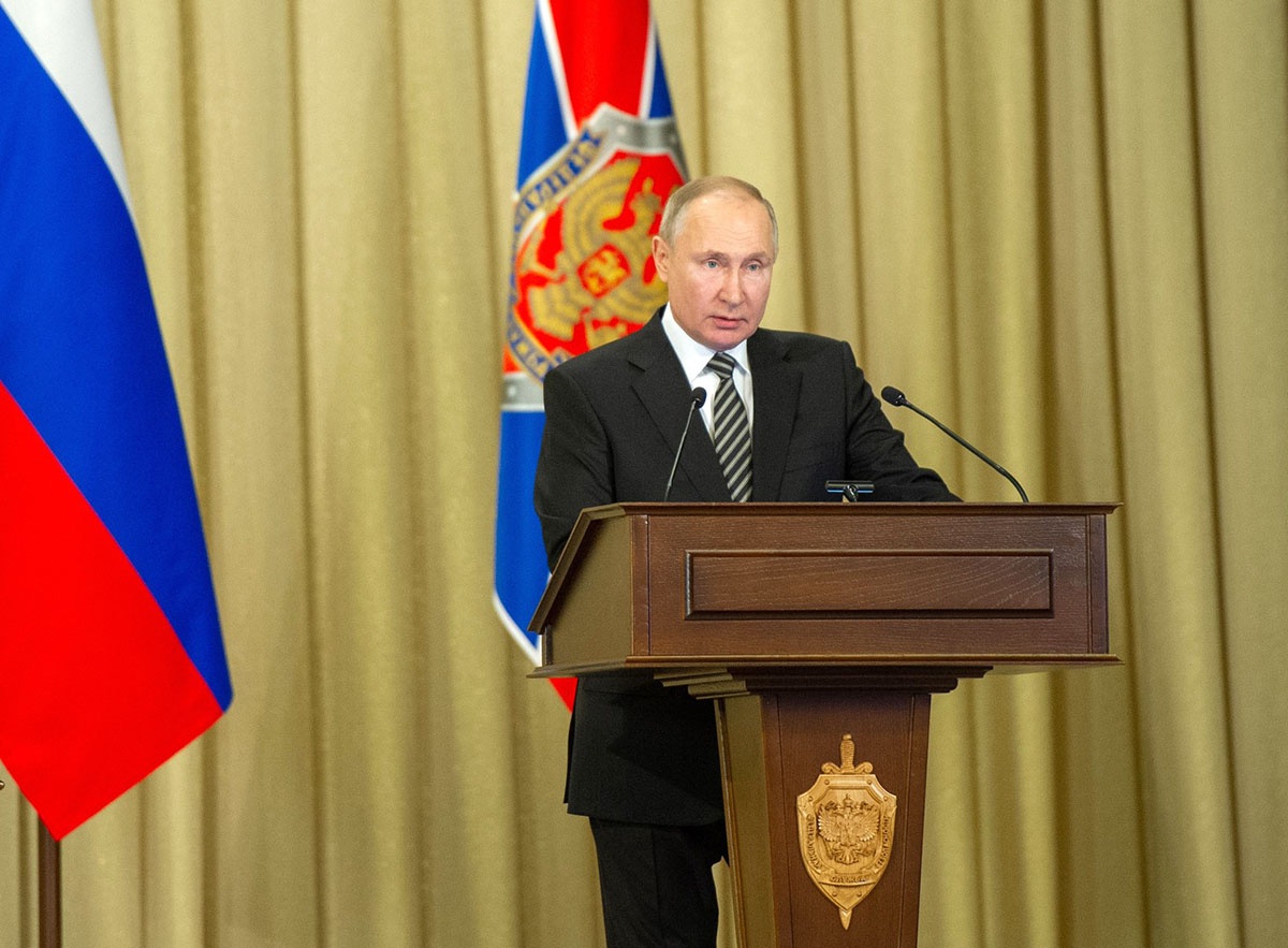 Президент РФ В.В. Путин на Коллегии ФСБ 24 февраля 2021 года.