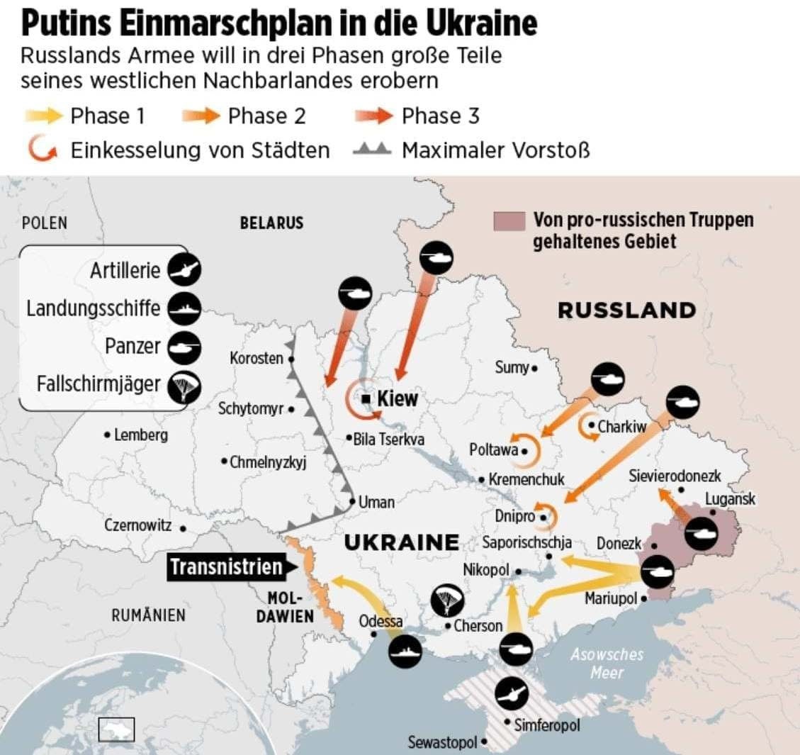 Один из планов нападения России на Украину, опубликованный в немецком журнале Bild.