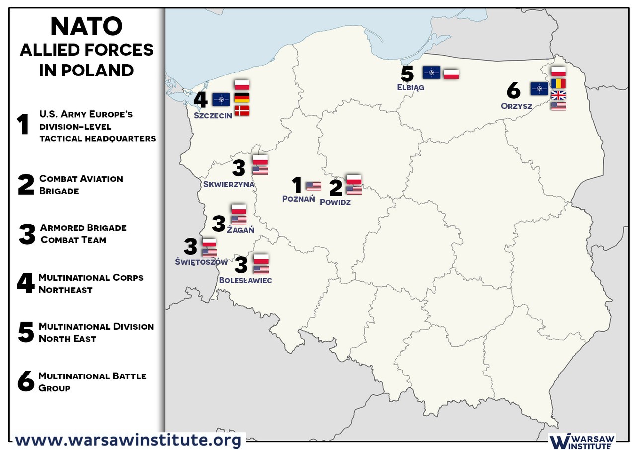 Карта расположения военных контингентов НАТО в бывшем члене Варшавского договора невдалеке от российских границ.