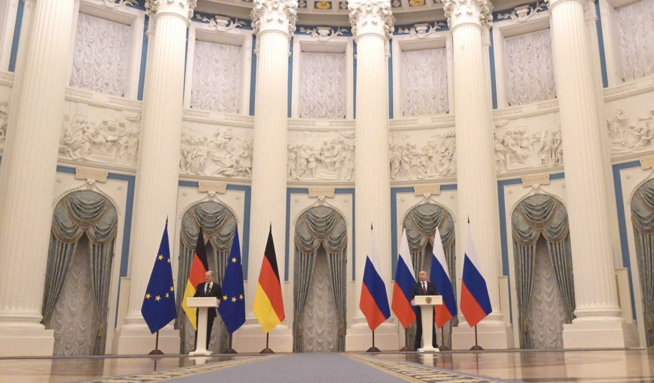 Пресс-конференция по итогам российско-германских переговоров Владимира Путина и Олафа Шольца.