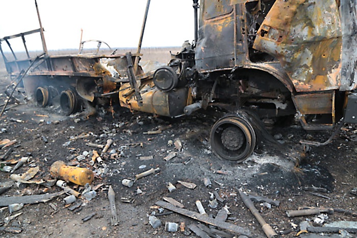 Сожжённая техника украинских войск под селом Николаевка в Донецкой народной республике.