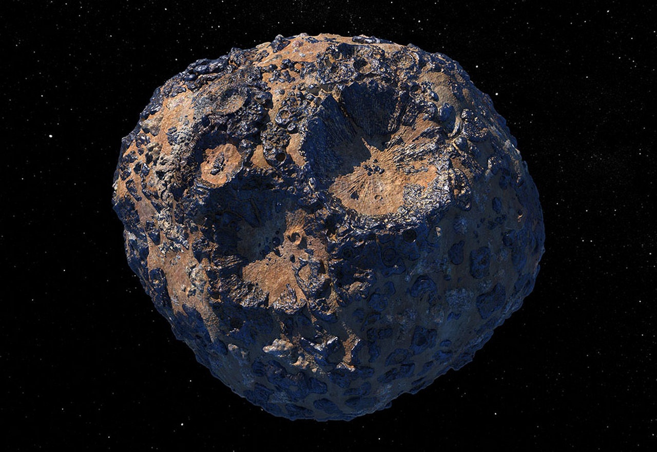 Иллюстрация астероида Психея. Учёные считают, что астероид представляет собой смесь металла и камня.