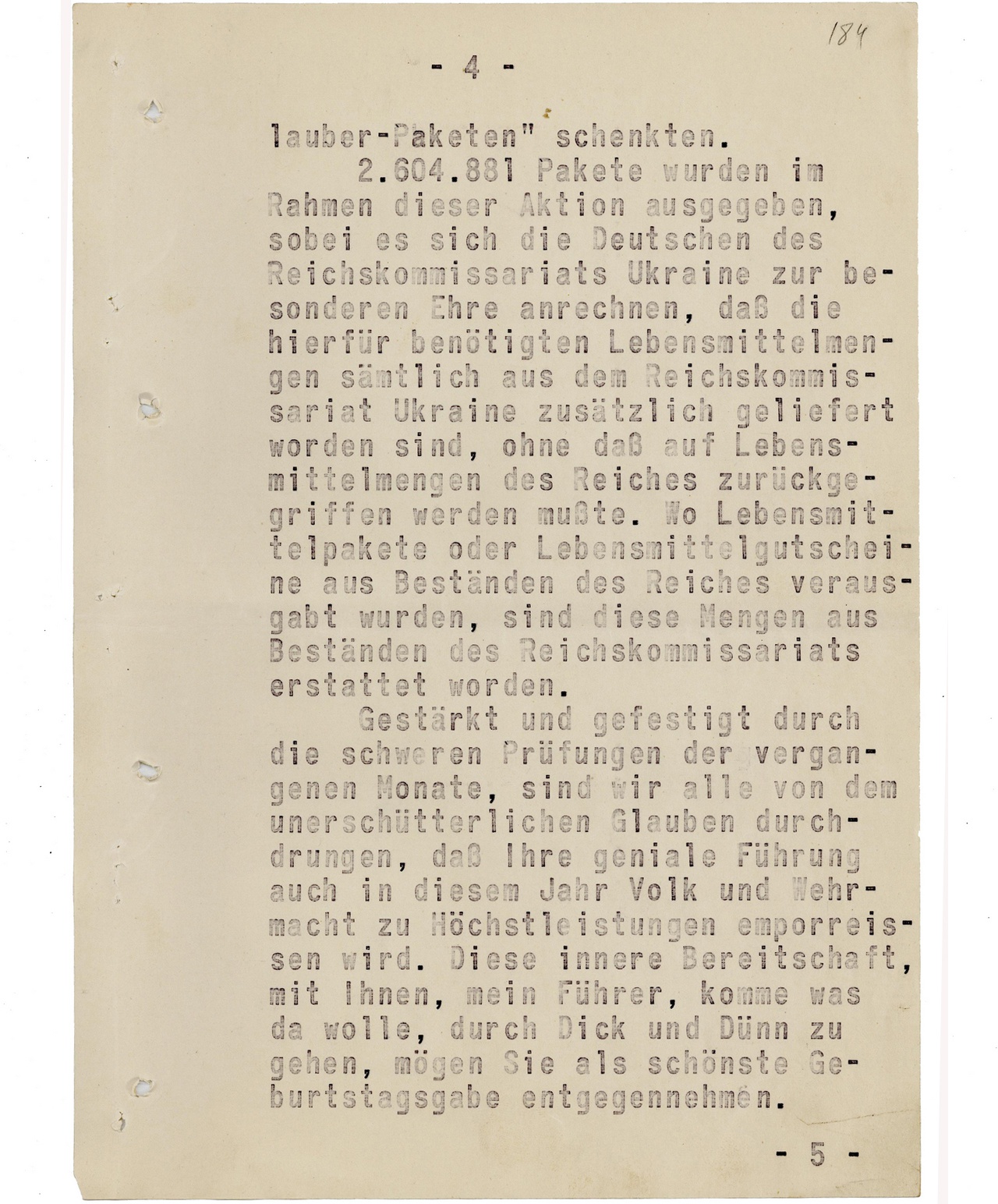 Телеграмма Коха Гитлеру от 20 апреля 1943 г. Стр. 4.