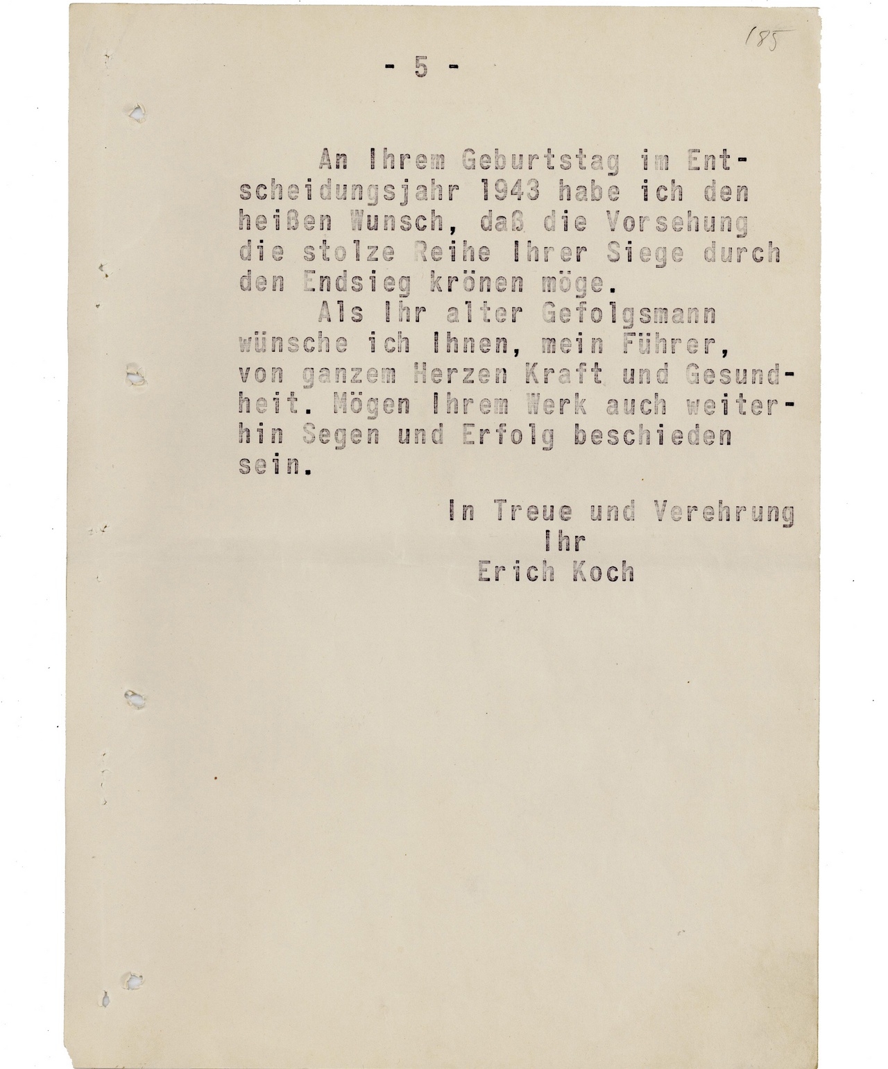 Телеграмма Коха Гитлеру от 20 апреля 1943 г. Стр. 5.