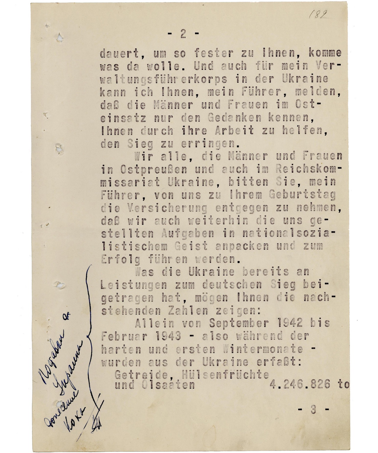 Телеграмма Коха Гитлеру от 20 апреля 1943 г. Стр. 2.