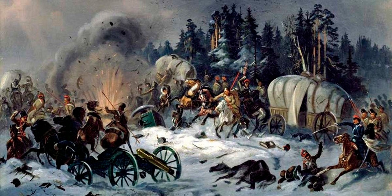Сцена из русско-французской войны 1812 года (картина Б. Виллевальде).