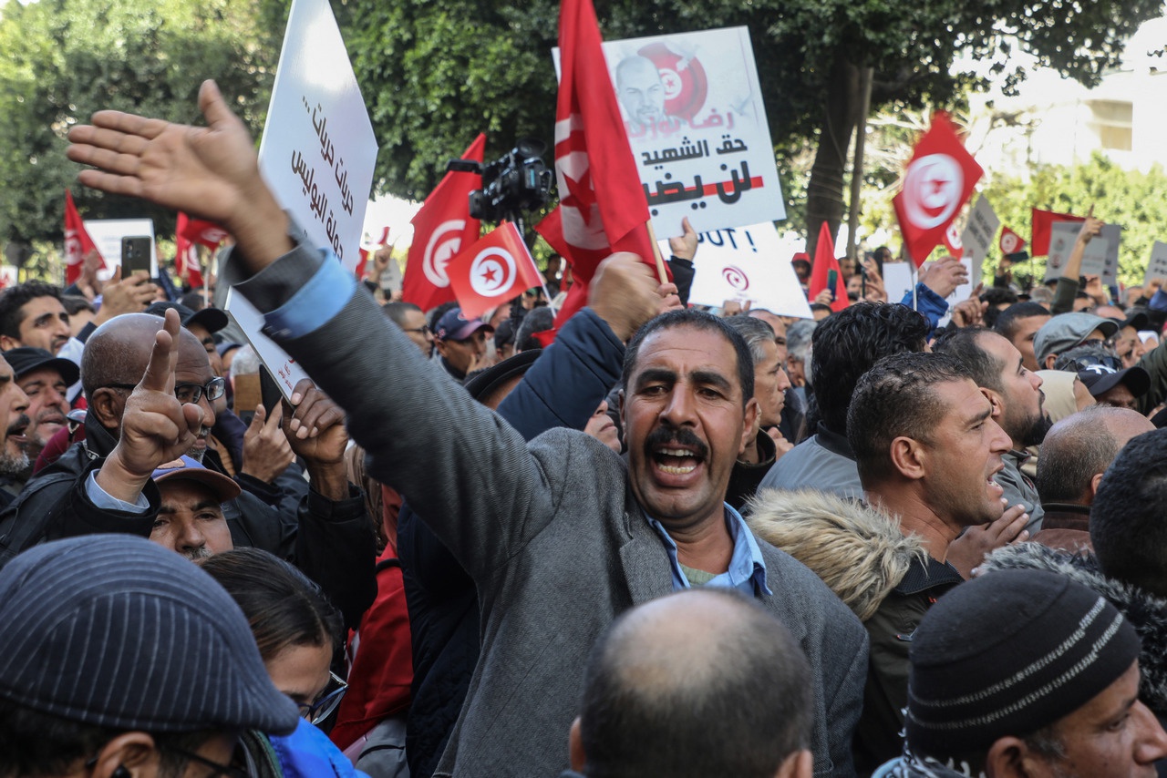 Акция протеста против президента Туниса Каиса Саида, приуроченная к 12-й годовщине тунисской революции 2011 года, 14 января 2023 г.