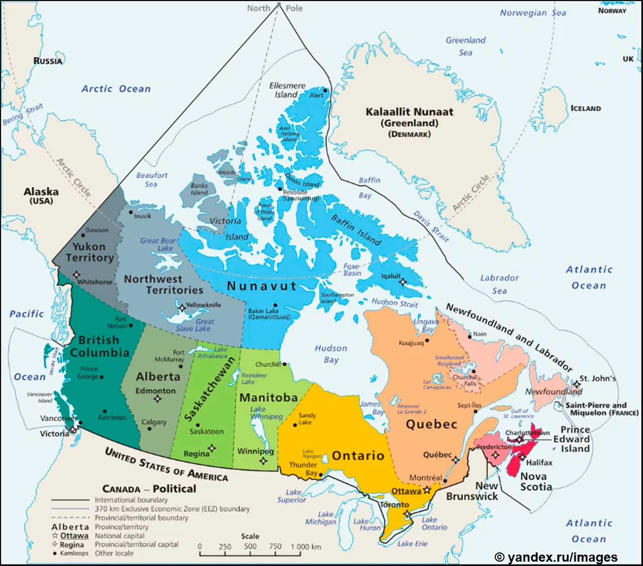 Территориальное устройство Канады и границы арктического сектора.