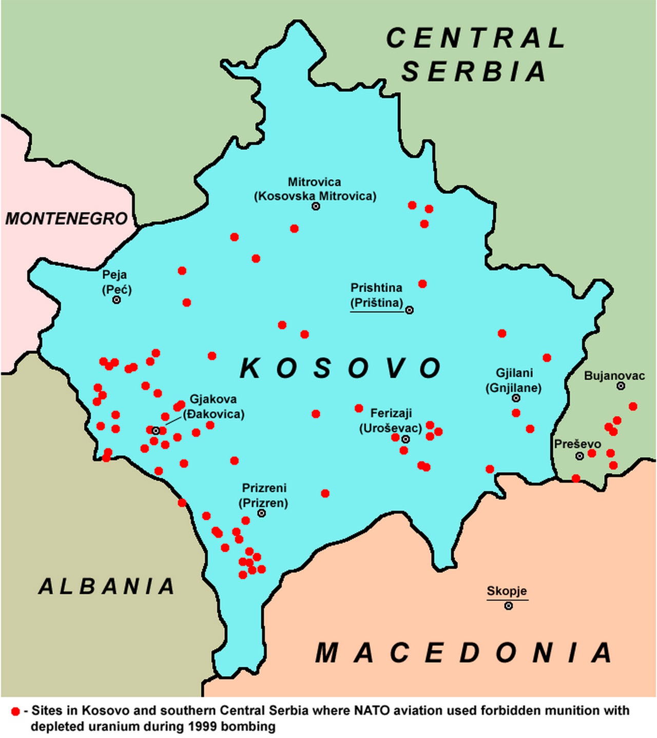 Карта бомбардировок сербии обедненным ураном