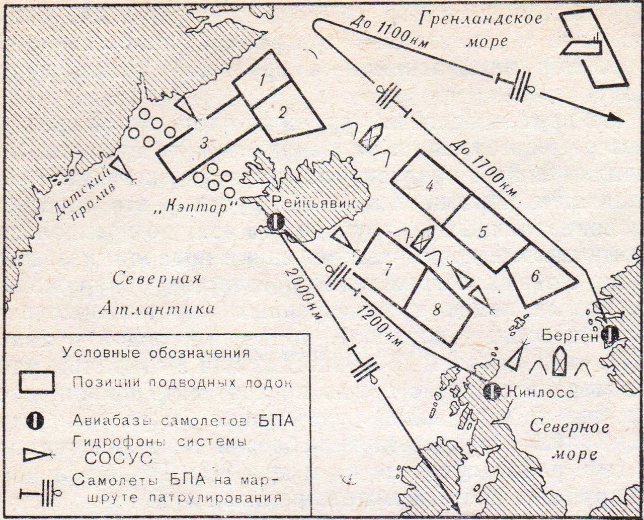 Вариант построения противолодочного рубежа в Северной Атлантике (по книге капитана 1 ранга В. Хвоща).