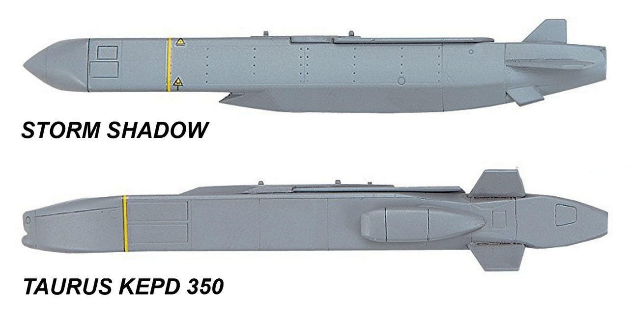 Виды сбоку крылатых ракет Storm Shadow и TAURUS KEPD 350.