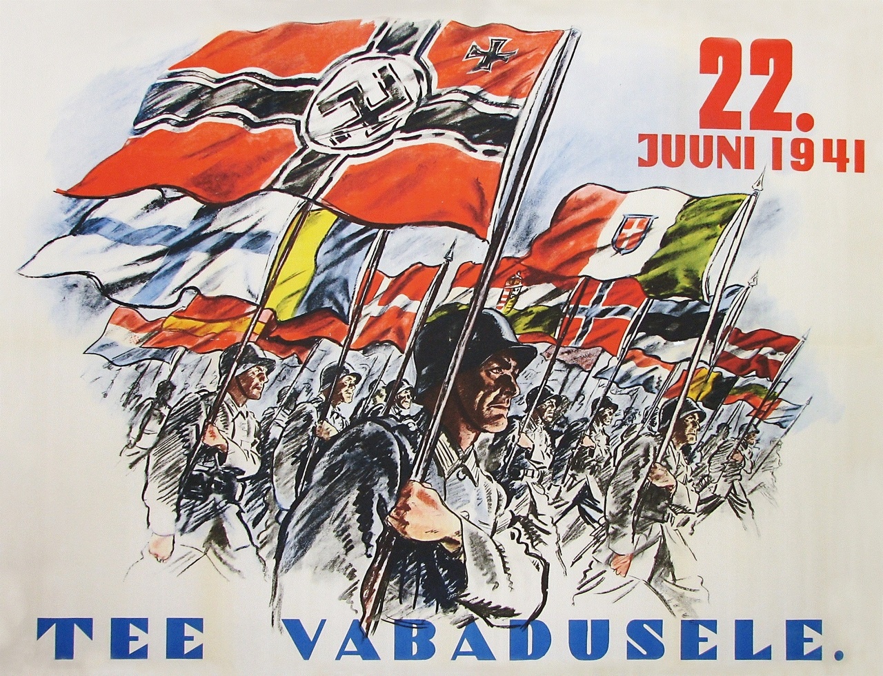 Плакат «Дорога к свободе», выпущенный в Эстонии. Такой нацистам виделась «Объединённая Европа»