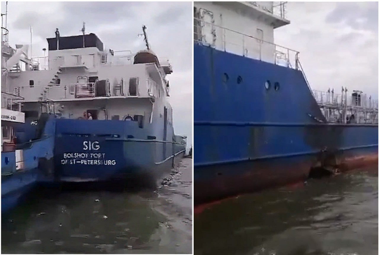 Пробоина в правом борту танкера «Сиг» в результате воздействия украинского БЭК.