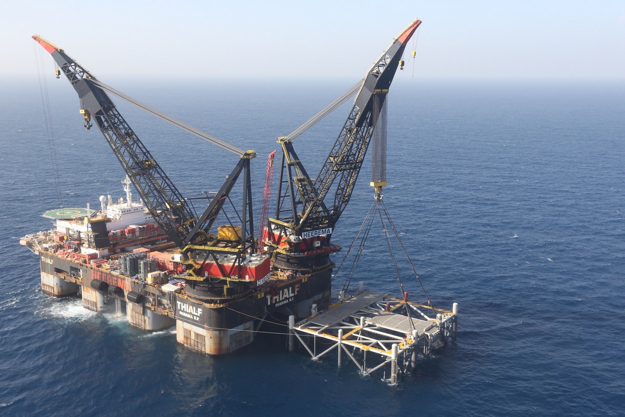 Газовая платформа на месторождении «Левиафан» в Средиземном море, примерно в 10 км от побережья Израиля.