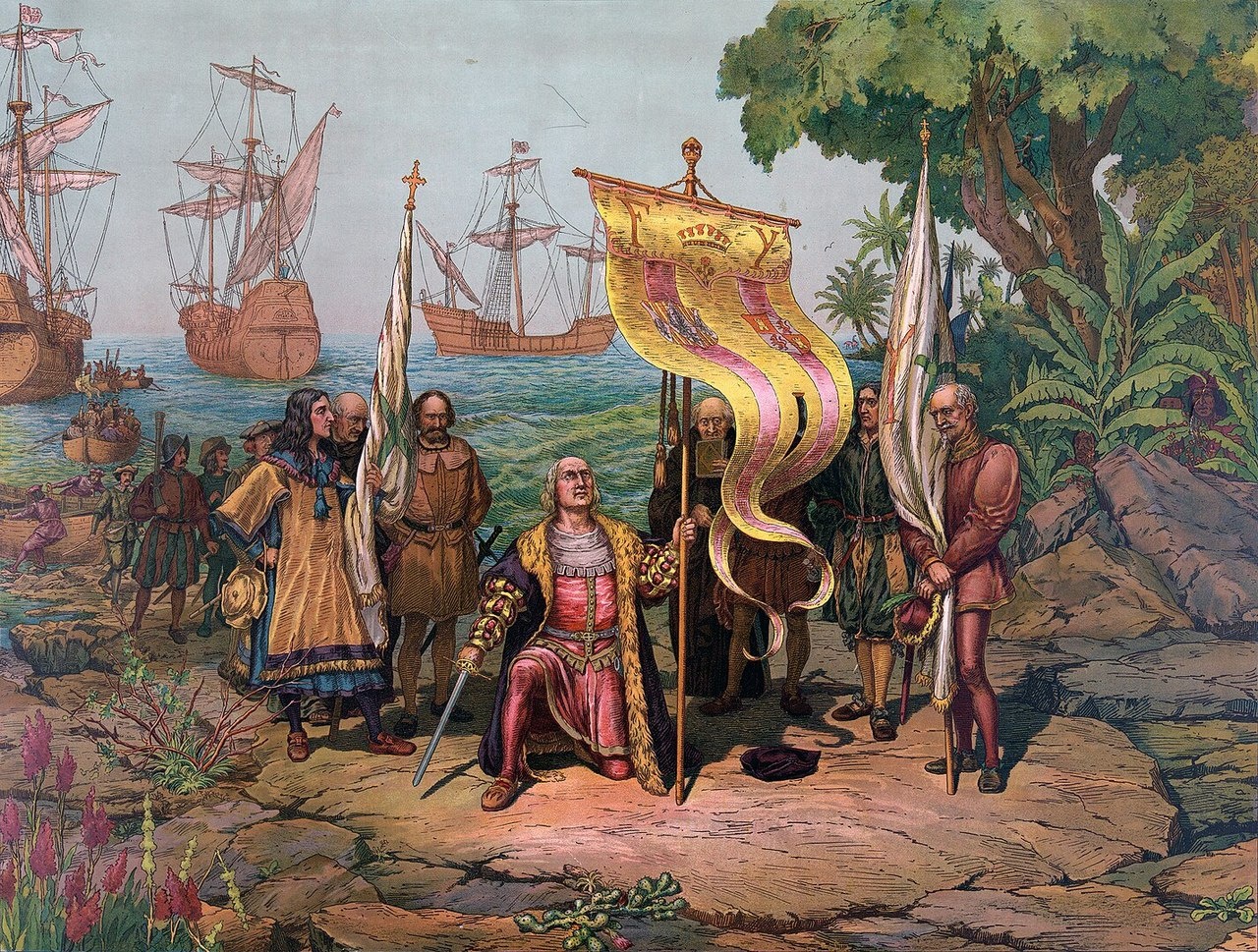 Колумб объявляет открытую землю собственностью испанского короля. Иллюстрация 1893 г.