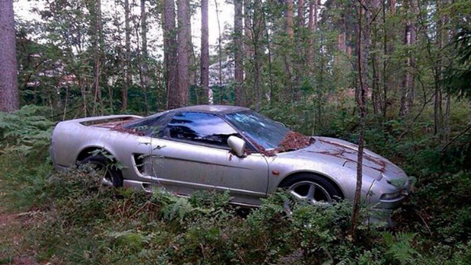 В лесу под Петербургом нашли редкий спорткар, поросший мхом